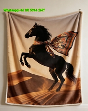 Hermès Luxury Black Horse Desert Scarf Print Flannel Throw Blanket IMG_5181